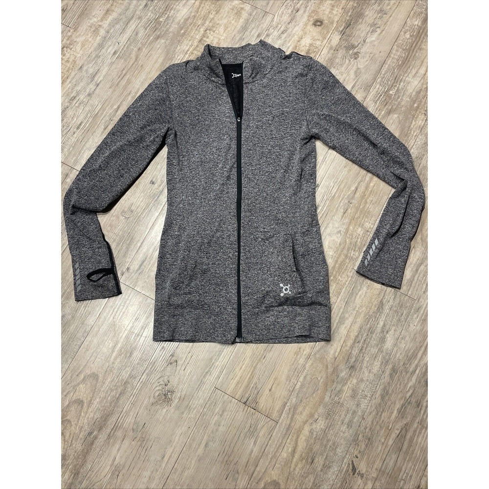Orange Theory Heathered Gray Full Zip Thumb Holes Active Sweater Jacket Womens M